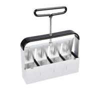 Manual steel soil blocker creates 4 seedling blocks for air pruning roots. Gardening tool steel gardening equipment