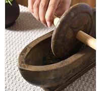 Manual Stone Grain Mill, Handheld Herb & Spice Grinder with Wooden Handle, Mortar and Pestle Set for Tea, Herbs, Spices, Grains