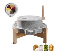 Manual Stone Grain Mill with Wooden Base, Traditional Hand Crank Flour Grinder, Natural Granite Stone Grinder for Dry & Wet Foods, Grain, Spice, Home Baking & Kitchen Use