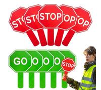Manual Stop Sign - 10 Pieces Street Stop Warning Signs, Double Sided Waterproof Warning Paddle with Handle for Traffic Control Classroom Decoration