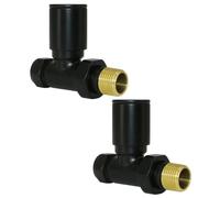 Manual Towel Rail Designer Radiator Valves Black Straight 1/2" x 15mm Twin Pack