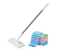 Manual Washable Mop, Automatic Retractable with Reusable Cloths | Zero Waste Easy Cleaning - for Home Office Apartment Bedroom Kitchen Floors Tiles Wood