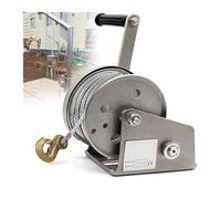 Manual winch, manual winch with portable crank, stainless steel, metal cable, steel hook, for load handling, lifting, and towing (2600 lbs, 20 m)