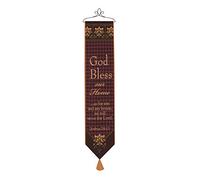 Manual Woodworker & Weavers Tapestry Bell Pull, God Bless Our Home with Verse
