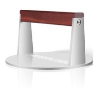 Manucode 17cm Stainless Steel Smash Burger Press - 1000g Weight for Easy Pressing, Even Sear and Crisp Edges, Wood Handle, Flat Bottom, Pre-Heats for Searing Steak, Chicken & Sandwiches