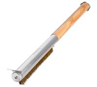 Manucode 52 cm Brass Pizza Oven Brush with Scraper - Heat-Resistant, Twist-Lock Wood Handle, No Tools Needed - For Gas, Wood-Fired & Electric Pizza Ovens