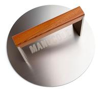 Manucode Stainless Steel Smash Burger Press, 1.7Kg Bacon Weight with Cool Beechwood Handle, Rust-Free, Preheatable for Steak, Grilled Cheese Sandwiches, and Flat-Top Cooking (23CM, Round)