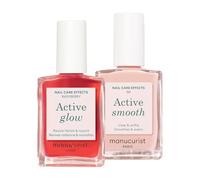 Manucurist Active Icons Duo Polish Set - Active Smooth 00, Active Glow Raspberry Nail Polishes - Nail Strengthener - Brightening Treatment Polish & Care - Gifts for Women