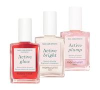 Manucurist Active Icons Trio Raspberry Bright & Plump Set | Nail strengthener polish trio with Active Glow Raspberry, Active Bright and Active Plump. No lamp nail care