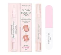 Manucurist Glossy Booster Duo - Nail Care Kit with Glycolic Exfoliating Peel & Nail Buffer Block - Natural Shiny Nails Without Polish - Instant Shine - Manicure Kit for Women