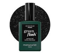 Manucurist Green Flash Sparks Sparkling Black LED Gel Nail Polish | LED gel polish and semi-permanent nail varnish, UV nail lamp compatible. 12-free, bio-sourced, vegan, Made in France, 15 ml