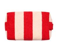 Manucurist Pink and Red Striped Terry Pouch - Women’s Toiletry Bag - Makeup Organizer - Vanity Case - 100% Cotton - Practical Handle & Zipper Closure - Travel Essentials