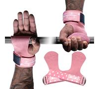 MANUEKLEAR Gym Straps Weight Lifting, Double Leather Lifting Straps for Men Deadlift with Cushion Wrist Loop, Gym Lifting Wrist Wraps for Weightlifting (Pink)