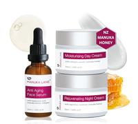 Manuka Honey Complete Skin Care Regimen | Includes (1) Moisturising Day Cream, (1) Anti Aging Face Serum, (1) Rejuvenating Night Cream | Powerful, Safely Derived, and Natural Ingredients.