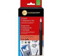 MANUSCRIPT Classic Calligraphy Set (Left-Handed) - 12-Piece Calligraphy Pen Set for Beginners with 1x Fountain Pen, 4x Ink Cartridges in Four Colours, 5x Nibs, Ink Convertor & Guidelines Sheet