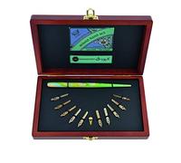Manuscript Collectors Round Hand Set. The Perfect Calligraphy Set For All Users. Calligraphy Beginners Set Including 10 Round Hand Nibs, Marbled Wooden Nib Holder & Calligraphy Ink All In A Box.