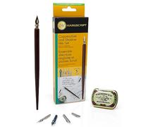 MANUSCRIPT Leonardt Copperplate & Shadow Calligraphy set. Includes x1 Wooden Dip Pen x5 Varied Crafted Nibs. A Traditional Calligraphy Beginners Set. A Black Handwriting Pen For You.