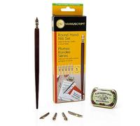 MANUSCRIPT Leonardt Round Hand Calligraphy Set - 1x Wooden Dip Pen, 5x Varying, Expertly Crafted Nibs & Vintage Nib Tin, Traditional Calligraphy Pen Set for Beginners & Advanced Users