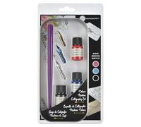 Manuscript Pen Company Modern Calligraphy 3 Ink Set - 7 Piece Set Ideal for Beginners, Includes Pen Holder, 3 Nibs, 3 Coloured Inks Presented in a Handy Storage Tin.