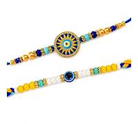 MANUSHYA LIFE Blue Chandrika Evil Eye Rakhi Combo Set of 2 for Brother | Designer Nazar Rakhi with Premium Beads & Stones | Handmade Raksha Bandhan Thread | Protective & Traditional Bhai Rakhi Gift