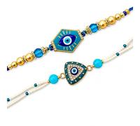 MANUSHYA LIFE Evil Eye Rakhi Set for Brother - Handmade Nazar Rakhi Bracelet, Blue Protective Charm Raksha Bandhan Thread, Traditional Indian Festival Gift for Bhaiya and Bhabhi