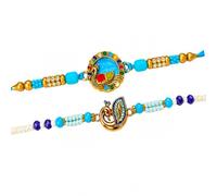 MANUSHYA LIFE Set of 2 Peacock Designer Rakhi for Brother - Blue Beaded Handmade Rakhi Set, Traditional Indian Raksha Bandhan Thread, Decorative Bhai Rakhi Gift