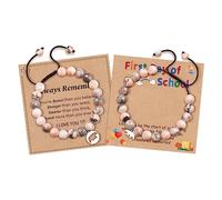 MANVEN Back to School Gift Mother And Daughter Bracelet First Day of School Gift Mommy and Me Matching Bear Beaded Bracelet Charm Wish Bracelets Jewelry Set for Girls Boys Son Granddaughter