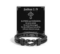 MANVEN Christian Gifts for Men Joshua 1:9 Leather Cross Bracelet Religious Gift Graduation Easter Communion God Jesus Confirmation Christening Christmas Birthday for Teen Boy Dad Son Boyfriend Friend