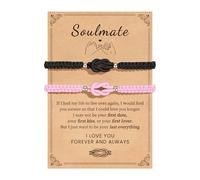 MANVEN Couple Gifts Valentines Day Couples Bracelets Mathcing Bracelets Anniversary Christmas Birthday Wedding for Soulmate Him Her Boyfriend Girlfriend Wife Huasband I Love You Pink Black Knot