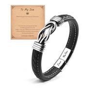 MANVEN Infinity Knot Braided Leather Bracelet - Black - For Boys & Men - Son Gifts from Mum & Dad