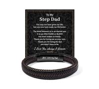 MANVEN Step Dad Fathers Day Step Dad Gifts Stepdad Bracelet From Daughter From Son for Step Christmas Birthday 30th 40th 50th 60th Mens Engraved Leather Bracelet