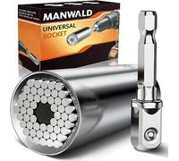 MANWALD Universal Socket Tool, Super Socket Unscrew Any Bolt, Adjustable Socket Drill with Adapter, Fathers Day Dad Gifts from Daughter Wife Son, Gifts for Him Men Husband, Boyfriends, 2 PCS, Silver