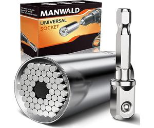 MANWALD Universal Socket Tool, Super Socket Unscrew Any Bolt, Adjustable Socket Drill with Adapter, Fathers Day Dad Gifts from Daughter Wife Son, Gifts for Him Men Husband, Boyfriends, 2 PCS, Silver