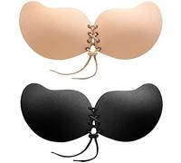 Manxing Strapless Bra Invisible Adhesive Bra Silicone Sticky Bra Push Up Reusable Bra with Drawstring Invisible Nipple Covers