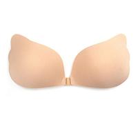 Manxing Women Strapless Adhesive Bra Invisible Sticky Bra Invisible Push Up Reusable Bra Silicone Nipple Covers for Backless Dress (Beige, D)