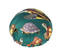 Many Animals Sea Turtles Print Reusable Spa Salon Shower Cap For All Hair Lengths With Lining Elastic Band