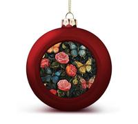 Many Beautiful Butterflies Christmas Ball Ornaments - Red Shatterproof Plastic Vintage Rustic Xmas Tree Decorations Pendant for Family Holiday Wedding Party Xmas Hanging Decoration