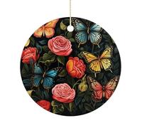 Many Beautiful Butterflies Double-Sided Ceramic Christmas Ornaments - Round Hanging Mini Xmas Tree Decorations, Ideas for Farmers, Rustic Home Decor for Indoor Outdoor Tree Decor