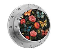 Many Beautiful Butterflies Kitchen Timer 60 Minute Visual Wind Up Timers Indoor Mechanical Timers with Magnetic Base Stainless Steel Timer for Home Cooking Time Management Tool