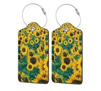 Many Beautiful Sunflowers,Luggage Tags Pu Leather Name Tag Travel Suitcase Identifier ID Tags Durable Luggage Label 2 pcs