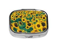 Many Beautiful Sunflowers,Meta Pill Box 2 Compartment Medicine Case,Portable Organizer,Rectangle Meta Portable Organizer Pill Box 463 Compartment Medicine Case