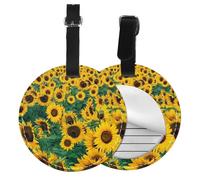 Many Beautiful Sunflowers Print Luggage Tag Round Leather Luggage Tag Easy Identification & Privacy Protection for Suitcases Easy to Identify Privacy Cover Id Label
