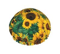 Many beautiful sunflowers Printed Bathing Hats, Dual Layer Reusable Headgear, Large Hair Cover For Daily Skin Care