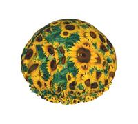 Many beautiful sunflowers Printed Hair Cover, Dual Layer Bathing Cap For Thick Hair, Reusable Headgear For Women