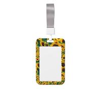 Many Beautiful Sunflowers Printed Id Card Badge Holder with Neck Strap Waterproof Name Card Holder Plastic Vertical Sleeve Pocket