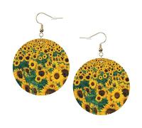 Many Beautiful Sunflowers Printed Leather Earring Set For Women, 1 Pair Lightweight Bohemian Pierced Earrings Jewelry Gift For Women Girls