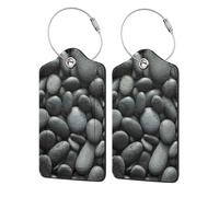 Many Black Pebbles Printing Luggage Tags for Suitcases Pu Leather Luggage Tags Privacy Flip Cover, Stainless Steel Loop & Waterproof Address Card (1pack/2pack/4pack)