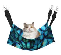 Many Blue Butterfly Hanging Pet Hammock with Adjustable Straps and Metal Hooks Double Sided Bed