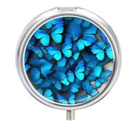 Many Blue Butterfly Pill Box 3-Compartment Medicine Pill Case Portable Round Pill Box Pill Container Holder to Hold Vitamins Decorative Metal Medicine Organizer