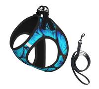 Many Blue Butterfly Print Adjustable Harness Leash Set For Cats And Dogs, Soft Breathable Kitten Puppy Mesh Vest With Reflective Design, Escape-Proof Lead For Small Pets Walking Training